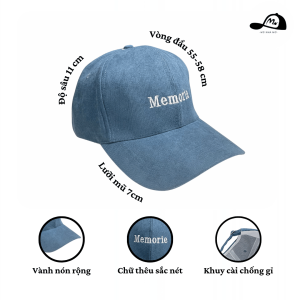 Mũ lưỡi trai denim thêu chữ Memorie – Phong cách Hàn Quốc unisex