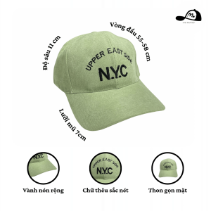 Mũ lưỡi trai NYC xanh rêu – Thêu chữ UPPER EAST SIDE, phong cách streetwear