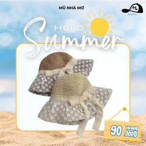 Cói Đi Biển Nữ Handmade Viền Ren Hoa Nhí – Mũ Rộng Vành Chống Nắng Cao Cấp